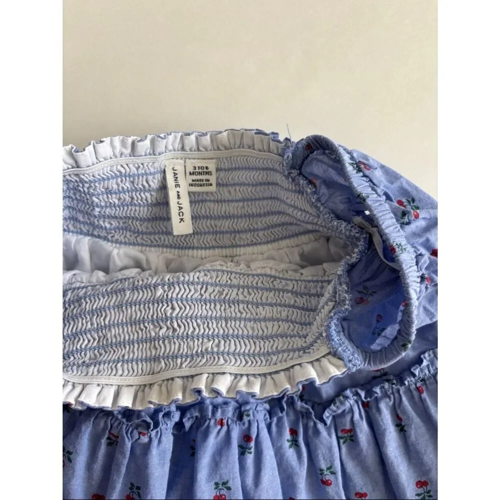 Janie and Jack The Abigail Cherry Smocked Baby Dress Size 3-6 Months